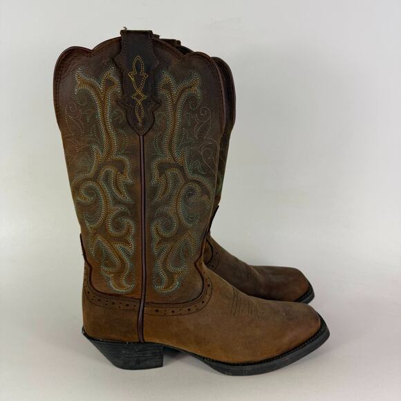 Justin Stampede Durant Western Boots Women's 7 Brown Leather Pull-On Mid-Calf - Picture 2 of 9
